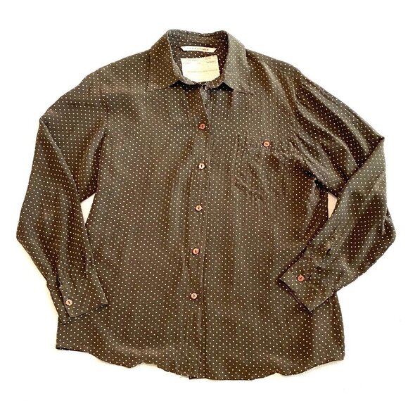 Vintage silk shirt 8 brown polka dot luxury - Picture 1 of 9
